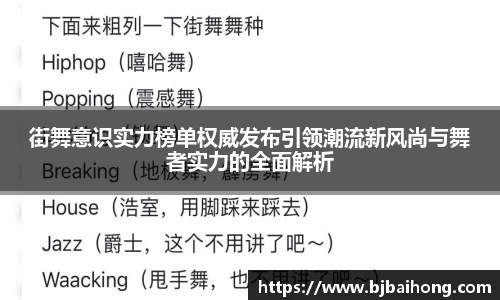 街舞意识实力榜单权威发布引领潮流新风尚与舞者实力的全面解析